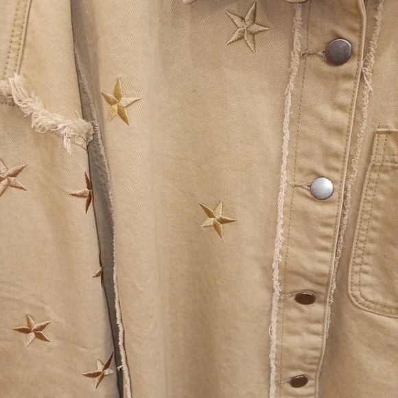 Easel Beige Star Embroidered Utility Jacket - Picture 2 of 5